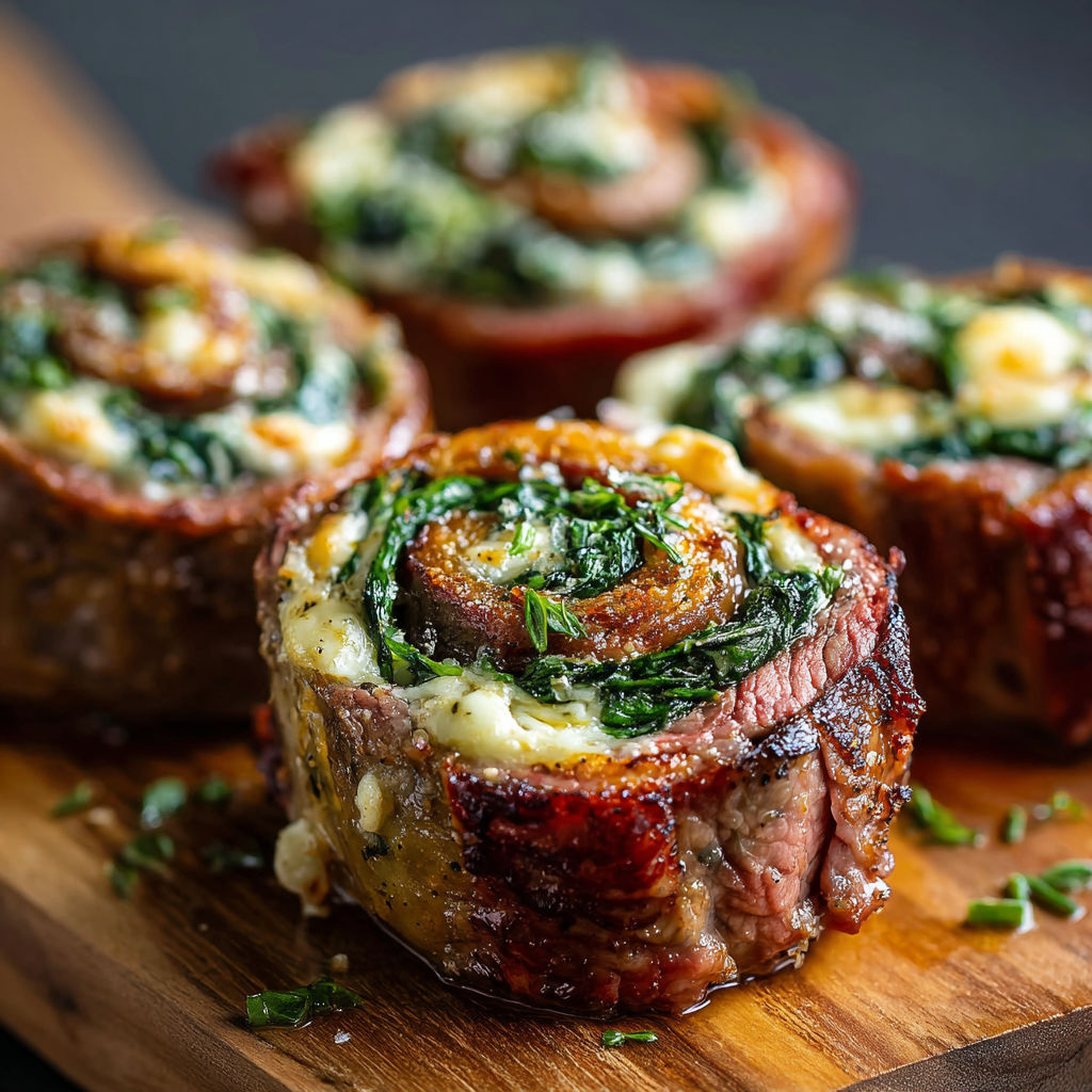 A plate of meat rolls with greens.