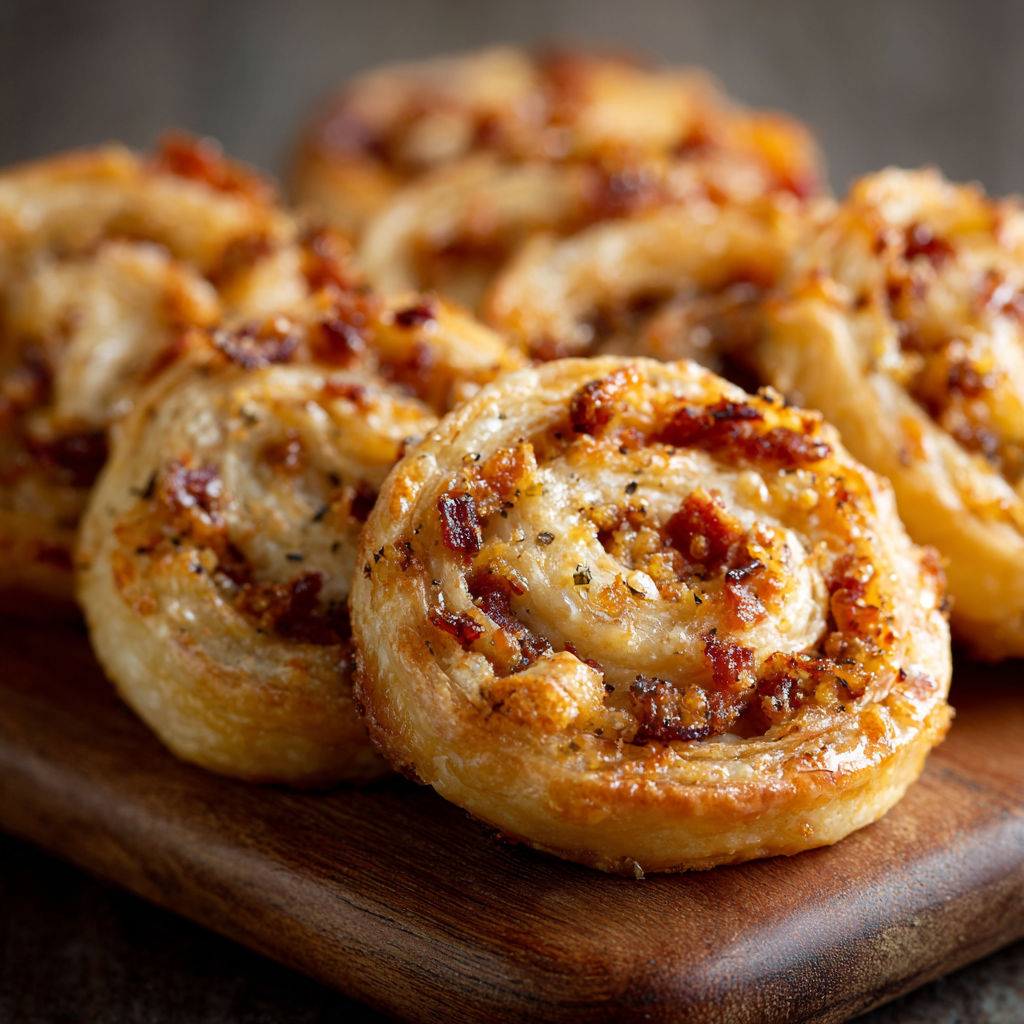 A plate of savory palmiers with bacon, gruyere, and caramelized onions.