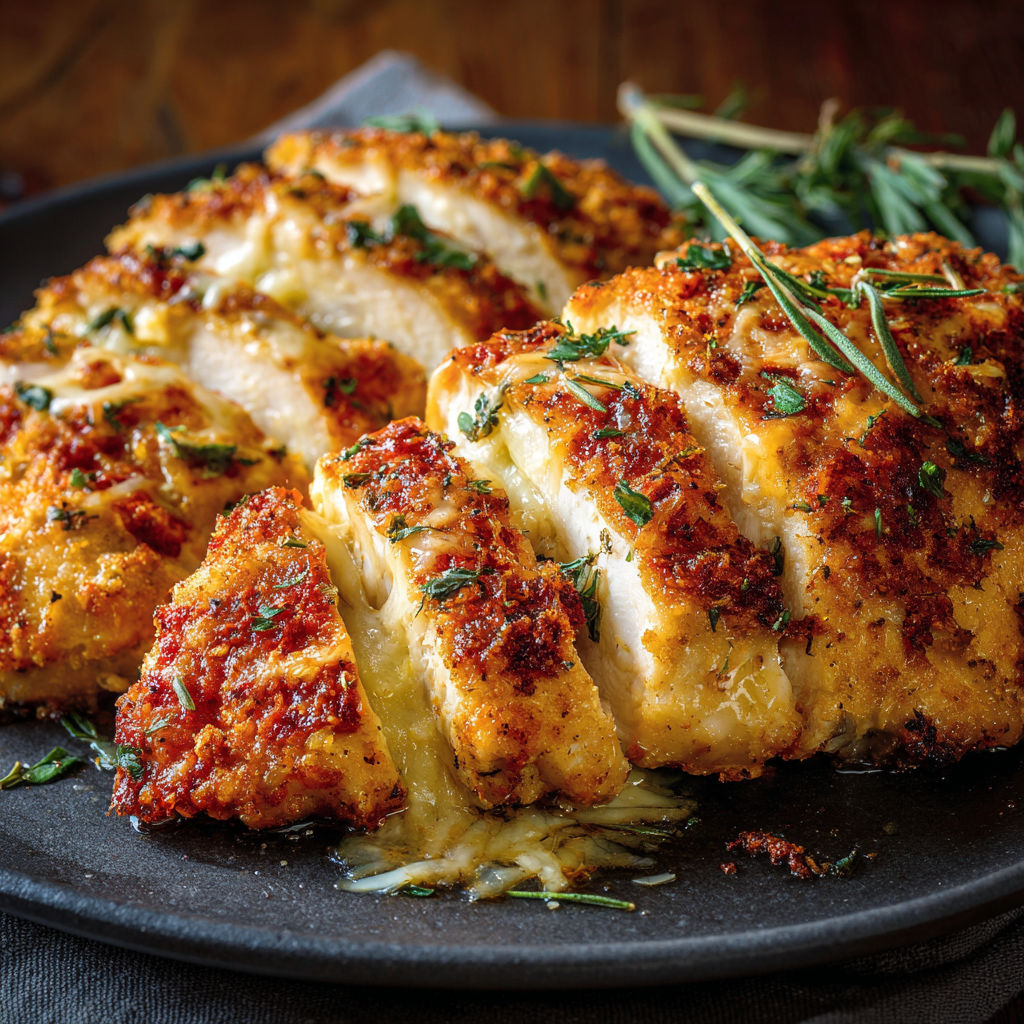 A plate of chicken with herbs on top.