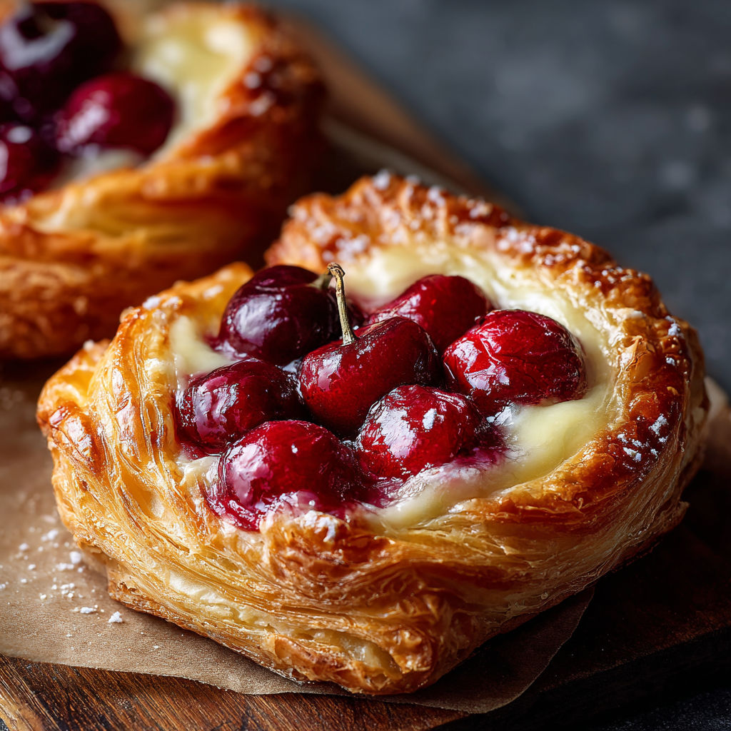 A pastry with cherries on top.