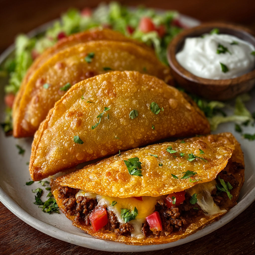 A plate of Mexican food with a bowl of sour cream.