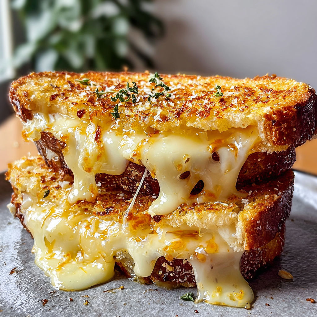 A close up of a cheese toastie.
