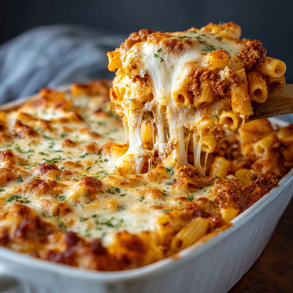 A slice of Million Dollar Baked Ziti.