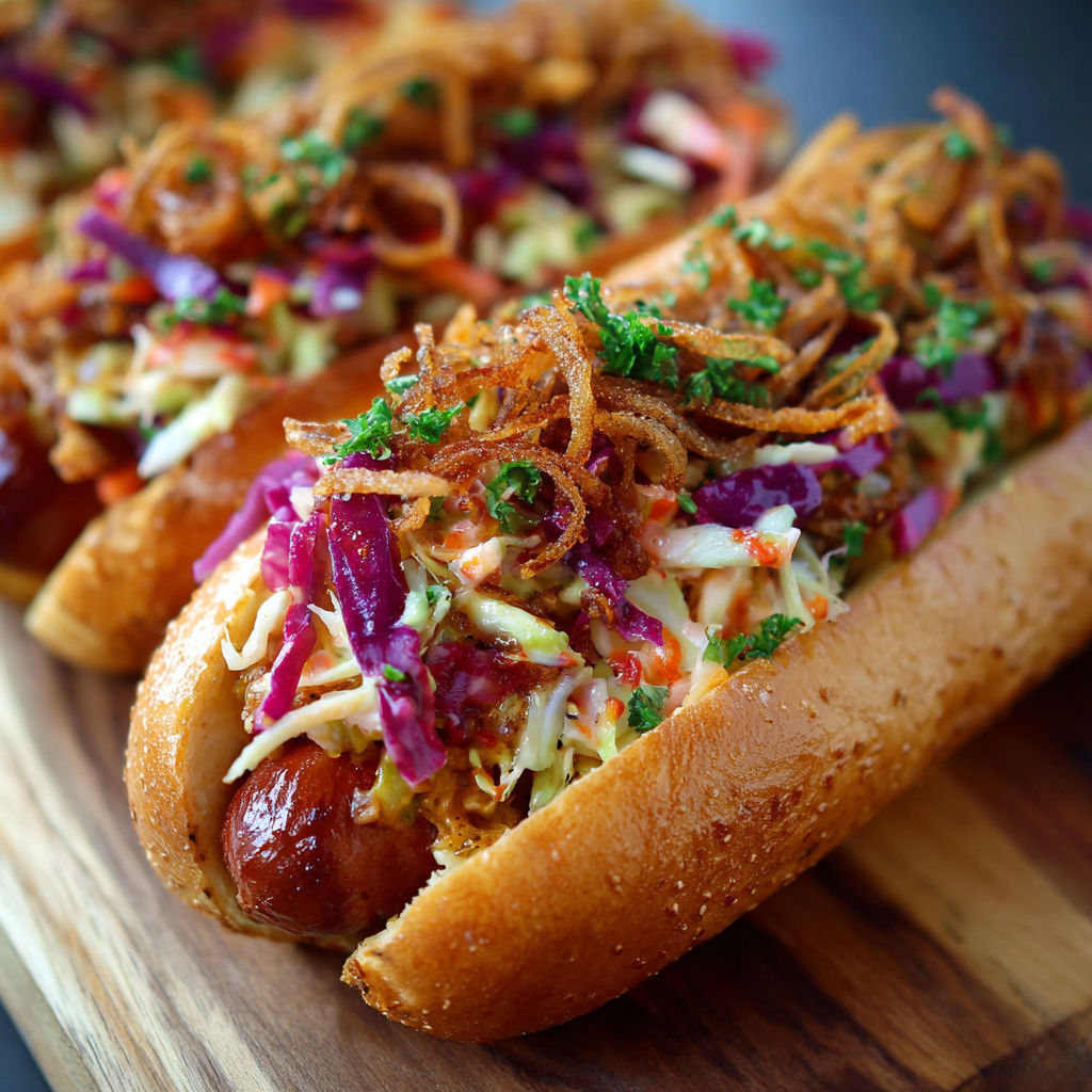 A hot dog with coleslaw and onions.