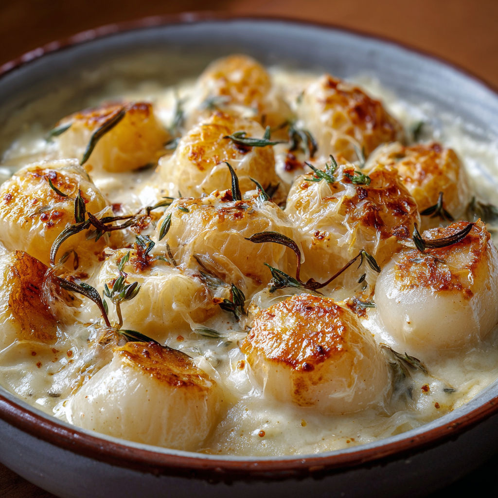 A bowl of creamed pearl onions.