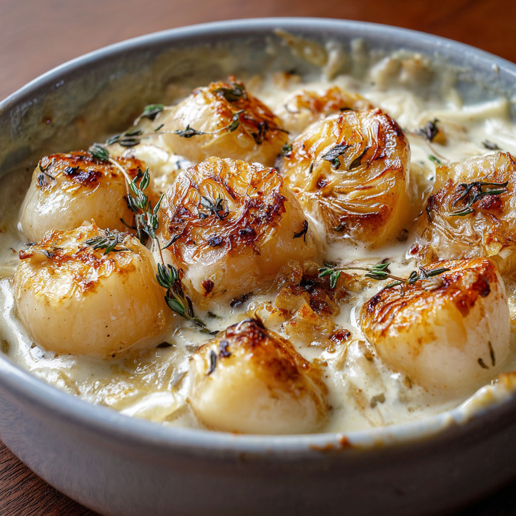 A bowl of creamed pearl onions.