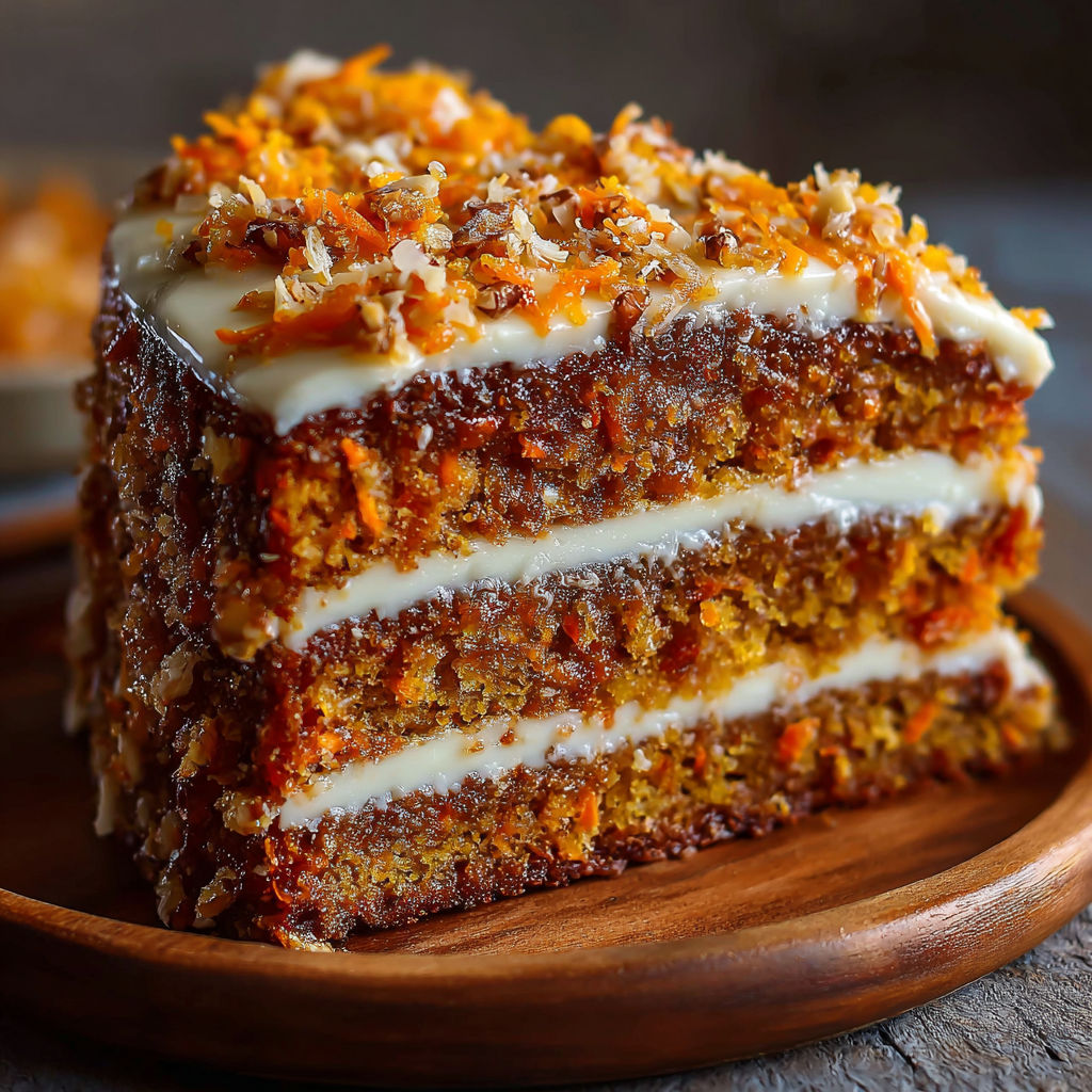 A slice of cake with orange and white frosting.