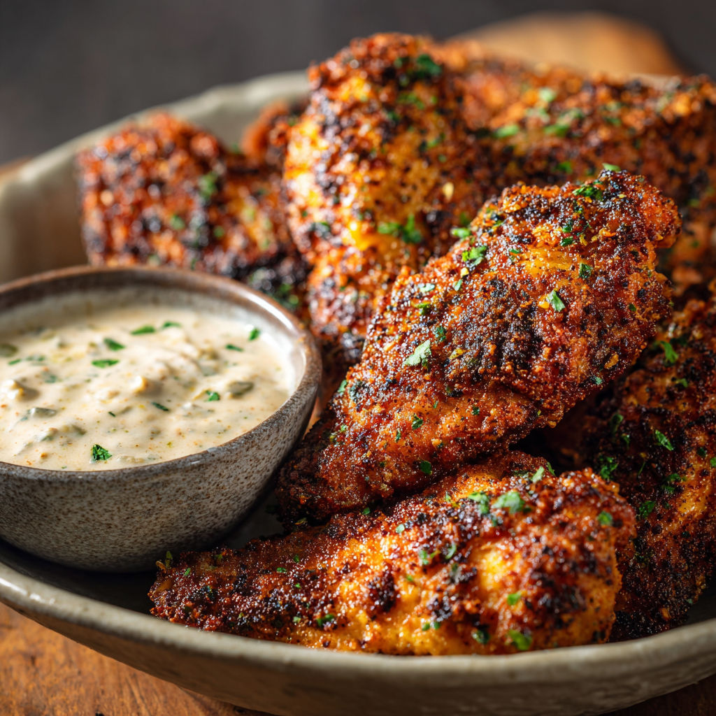 A bowl of chicken wings with a dipping sauce.