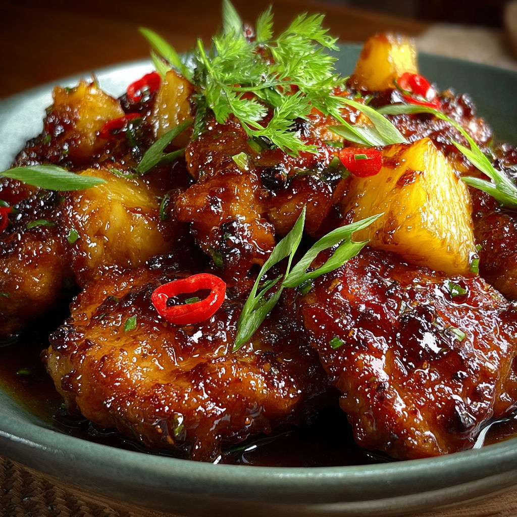 A plate of food with a green garnish.
