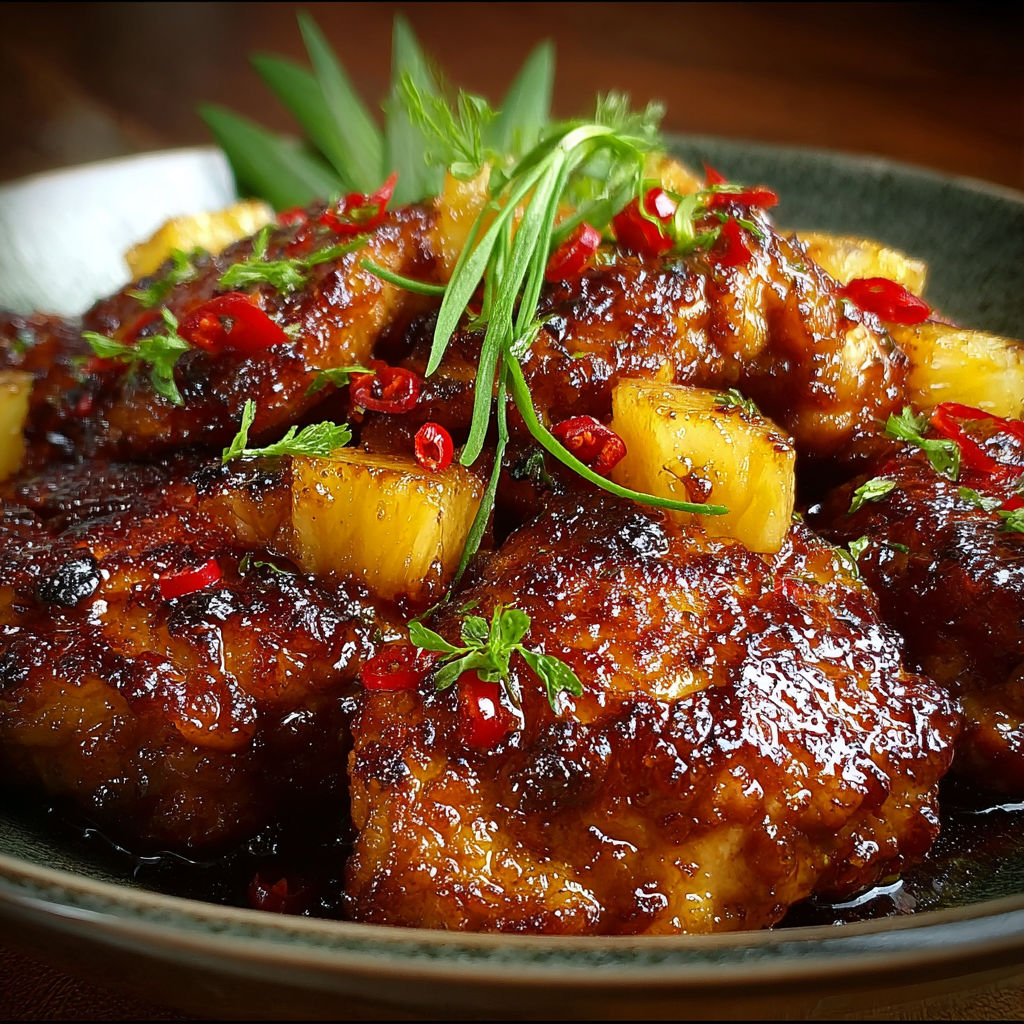 A plate of food with a green leaf on top.
