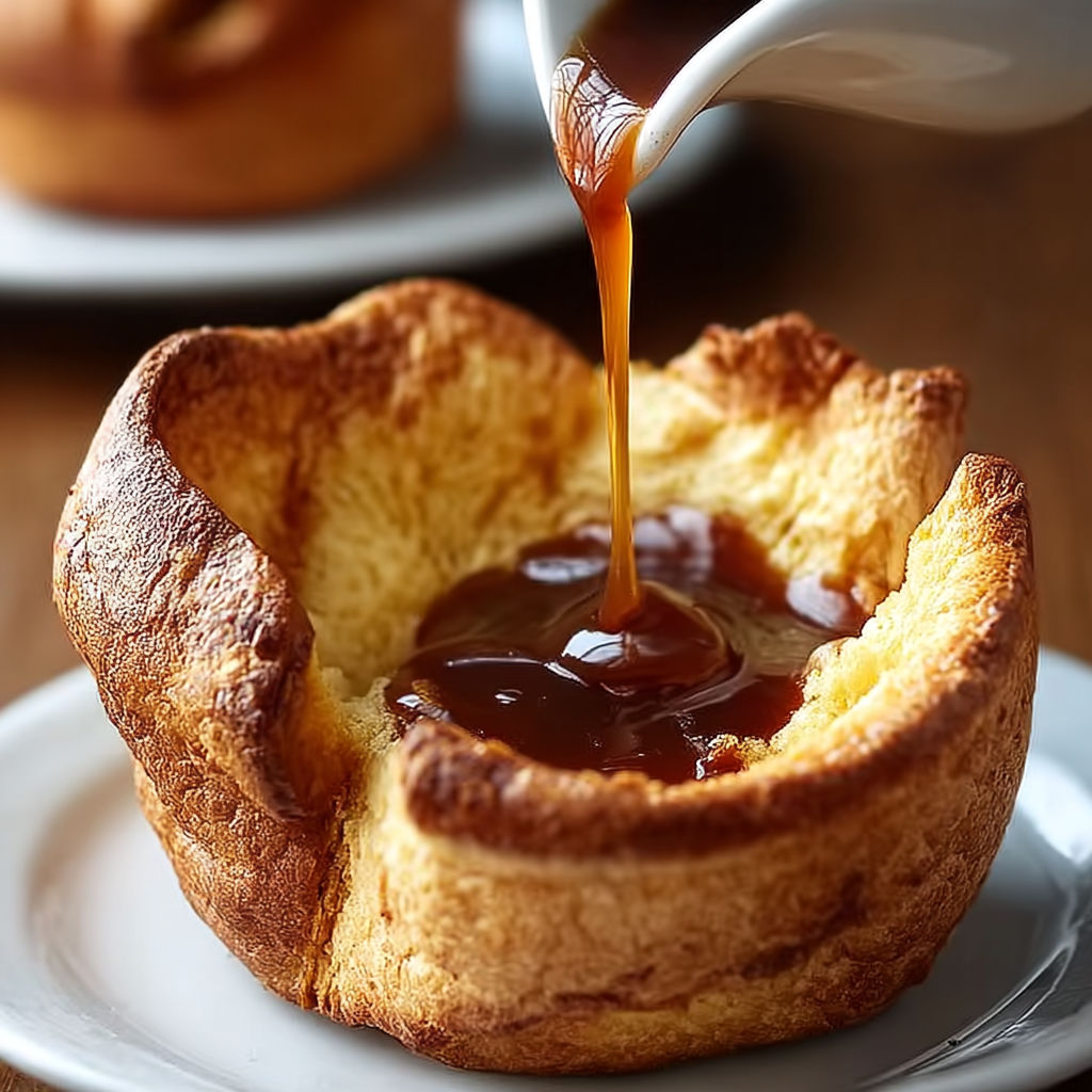 A delicious Yorkshire pudding filled with gravy.