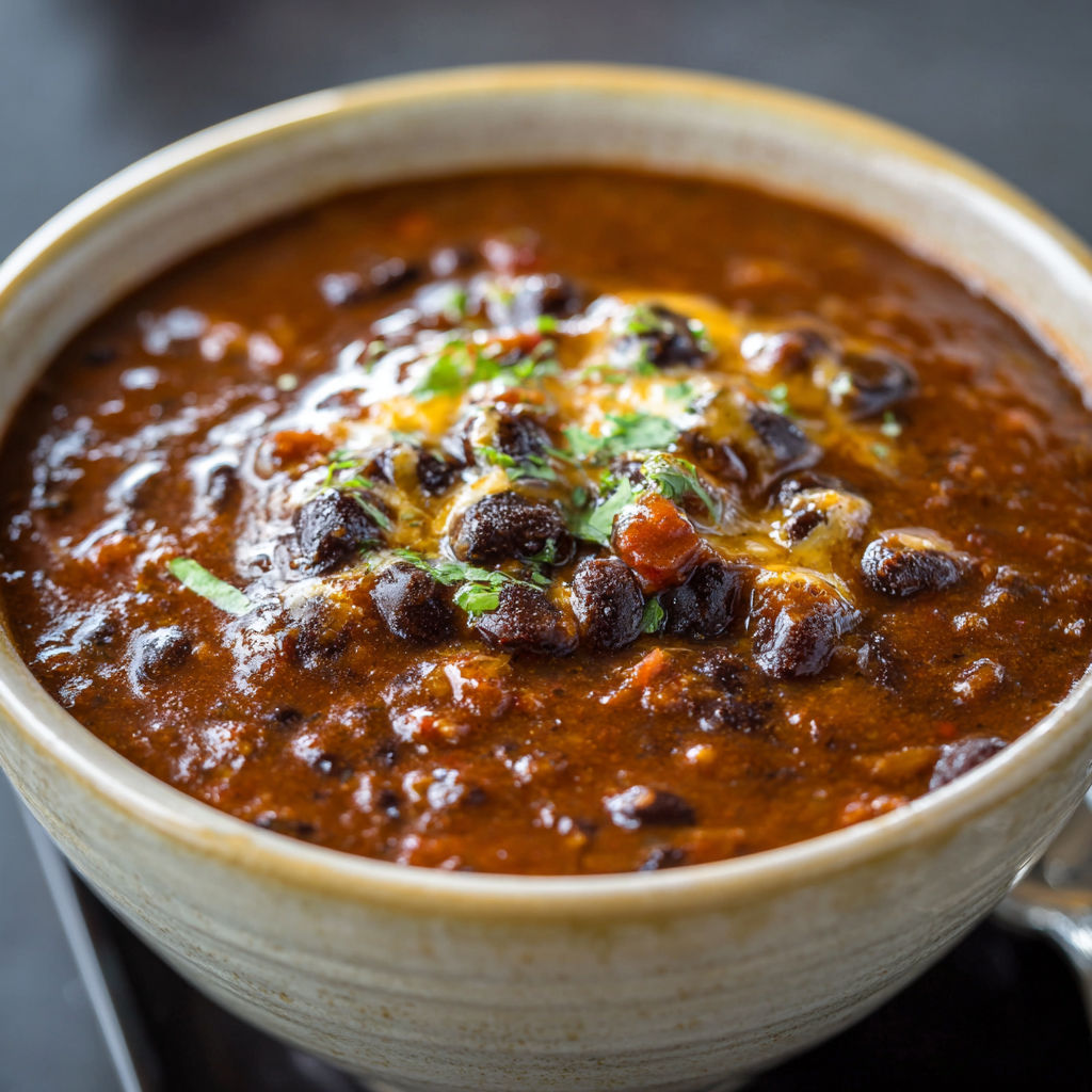 A bowl of soup with a spoon in it.