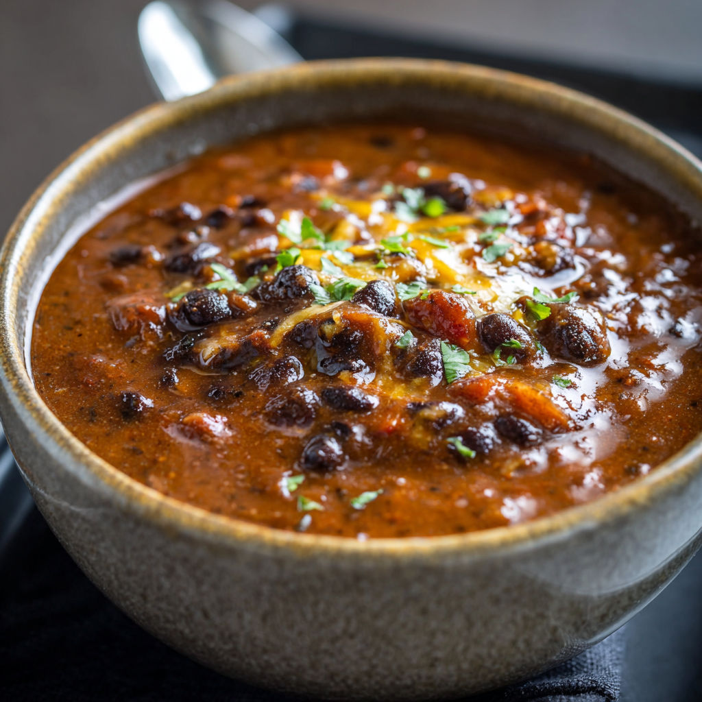 A bowl of soup with a spoon in it.