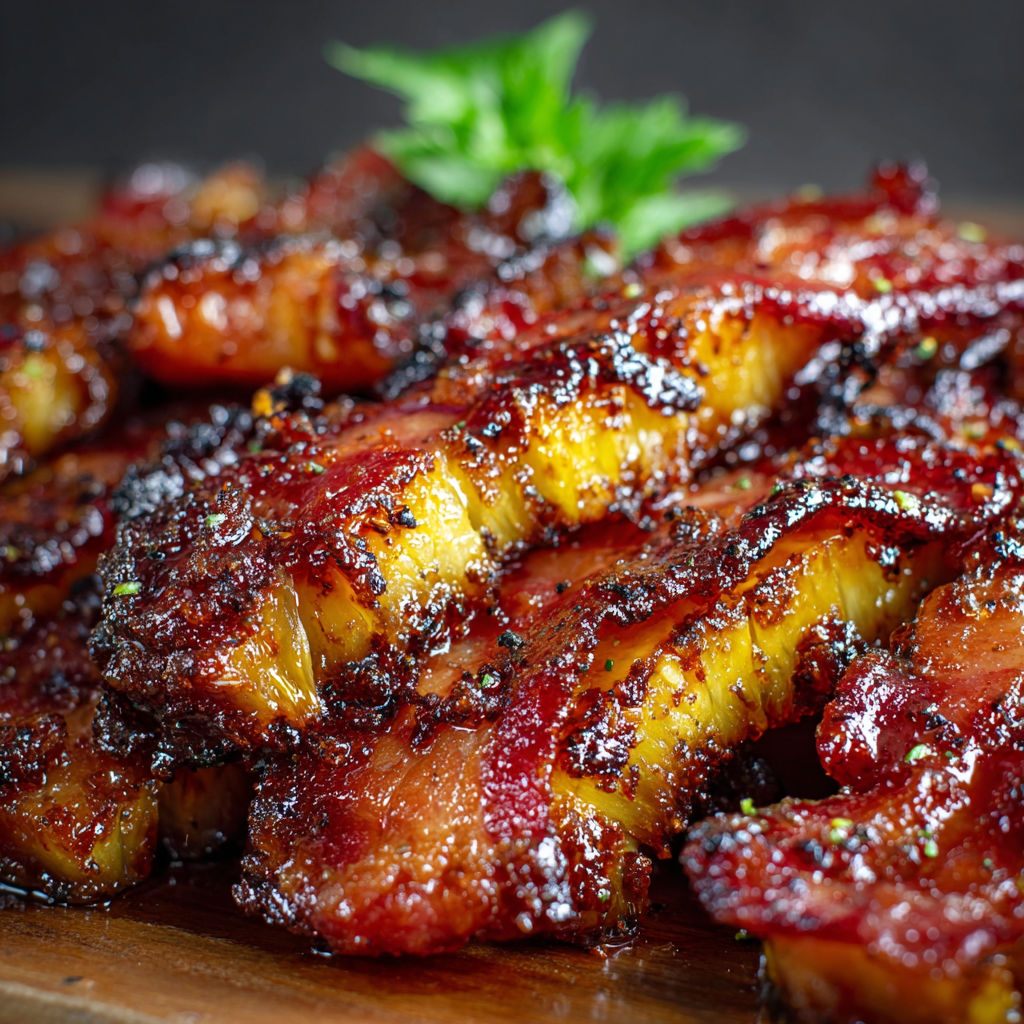A close up of some meat on a wooden table.
