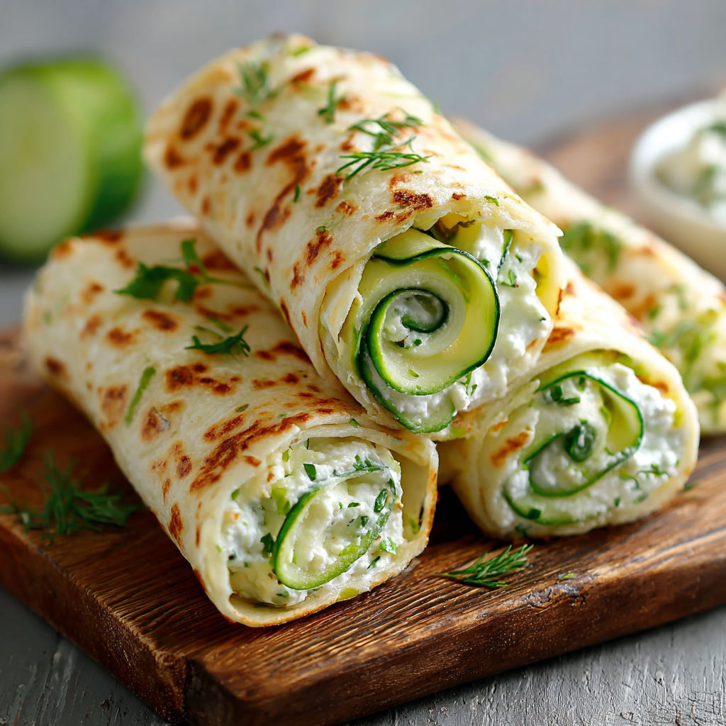 A stack of cucumber cottage cheese wraps.
