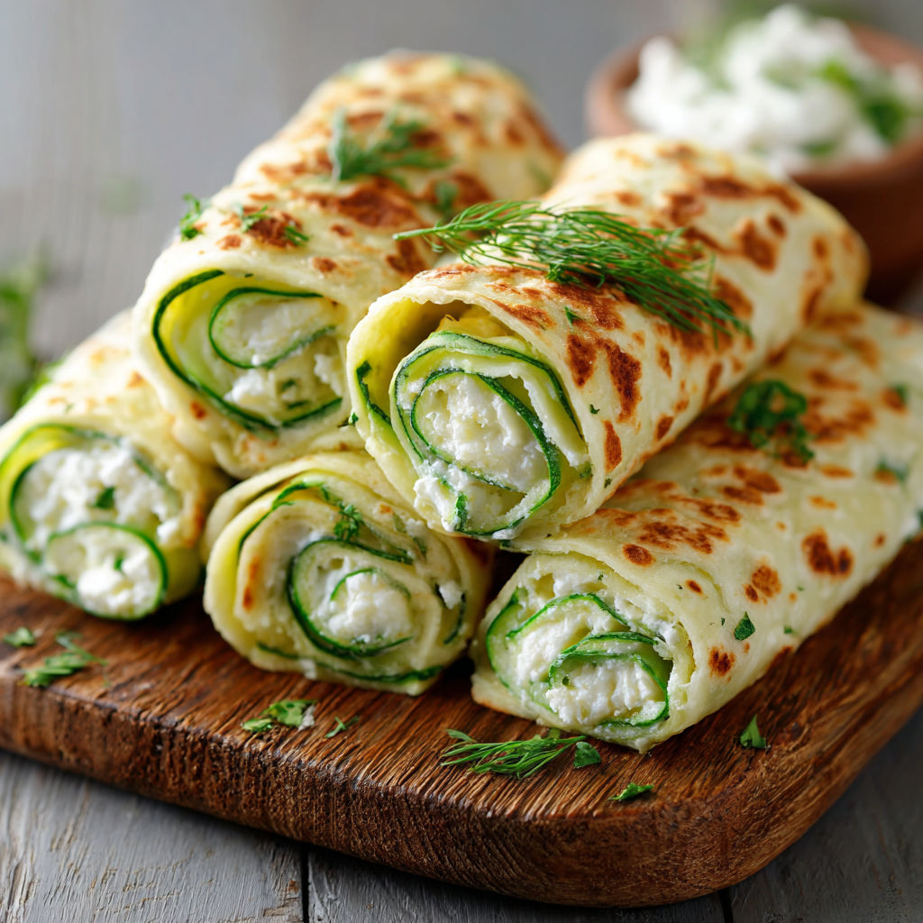 A stack of vegetable wraps on a wooden table.