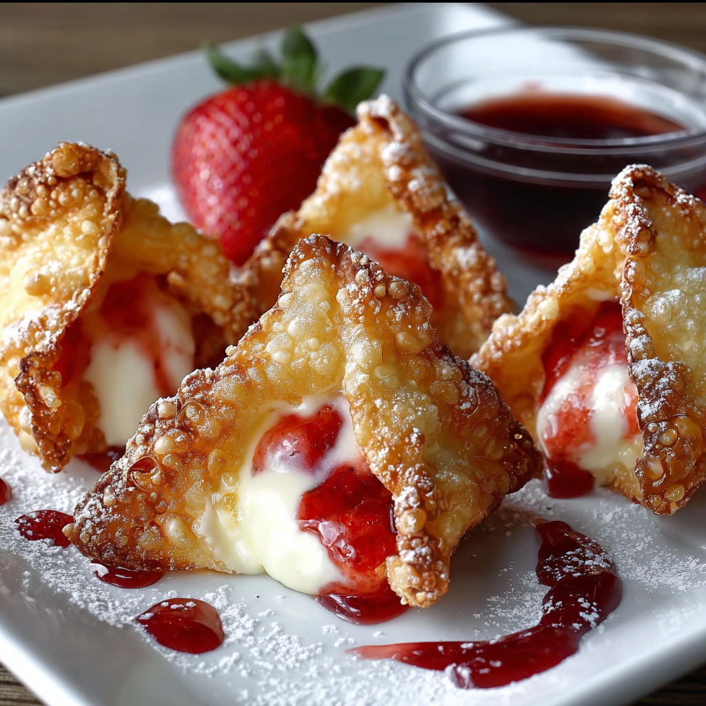 A plate of food with strawberries and cream.