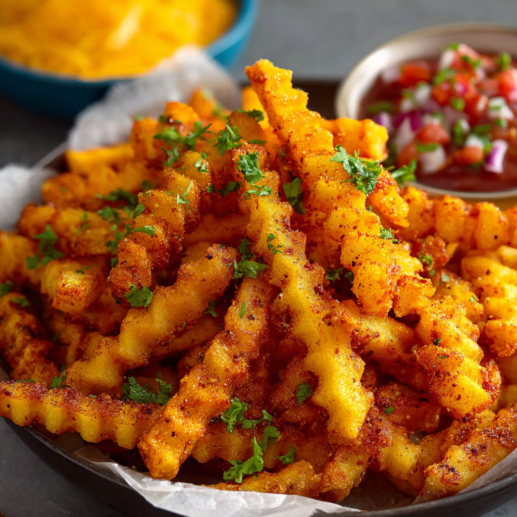 A plate of fries with a bowl of dipping sauce.