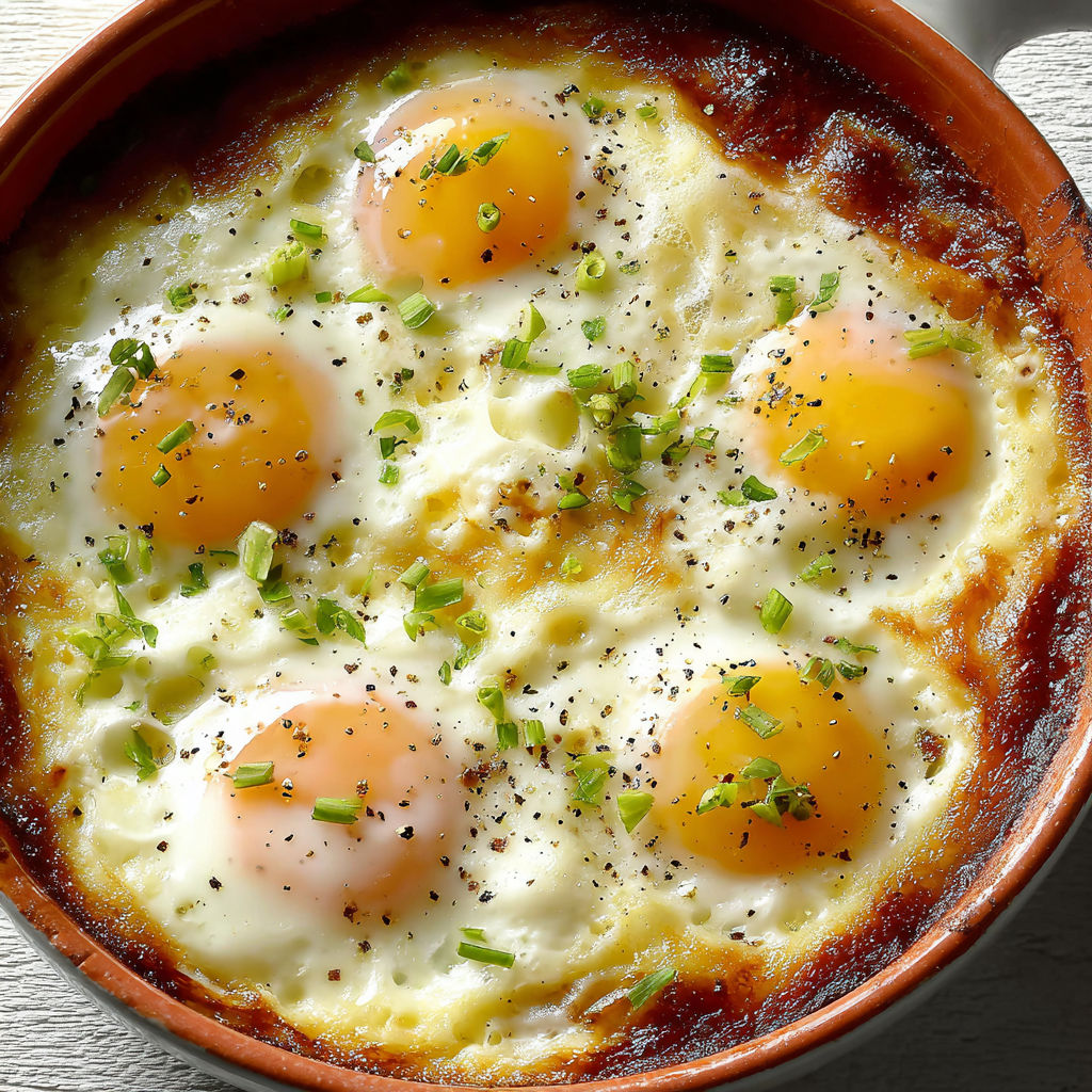 A bowl of creamy baked eggs.