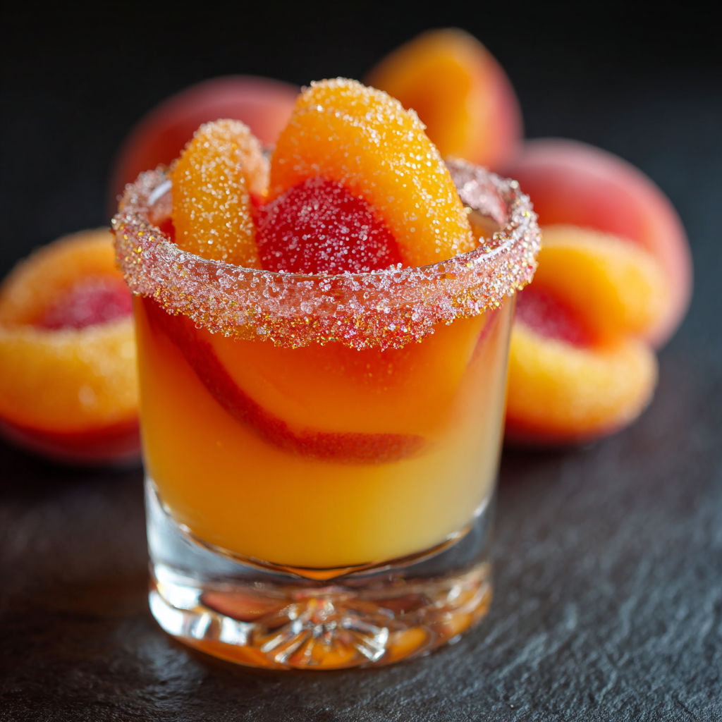 A glass of orange juice with a sprinkle of sugar on top.