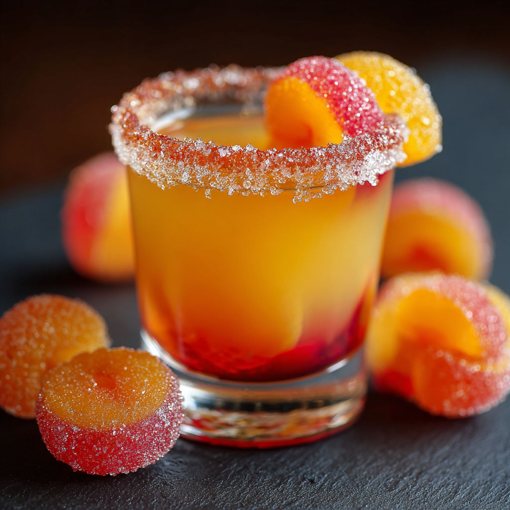 A glass of orange juice with a sprinkle of sugar on top.