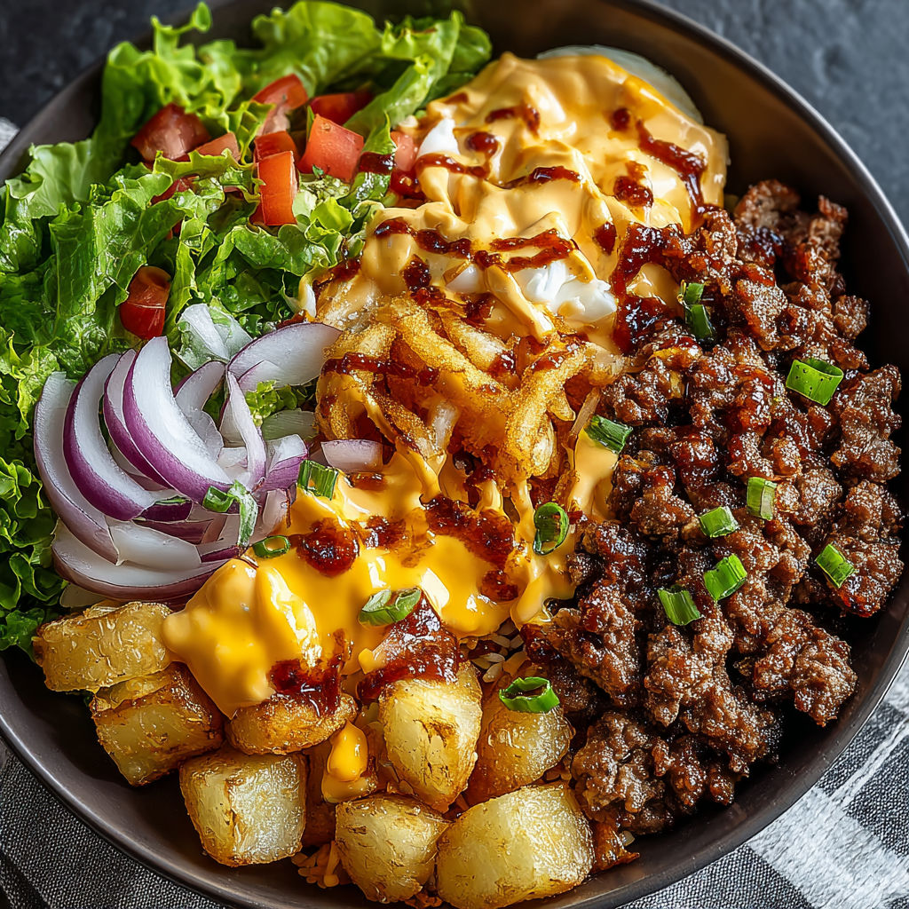 A bowl of food with a variety of ingredients.