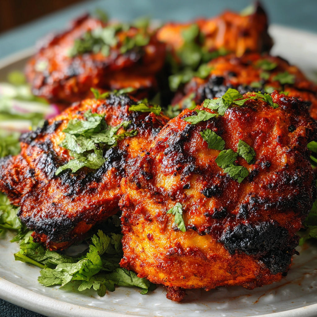 A plate of chicken with green herbs on it.