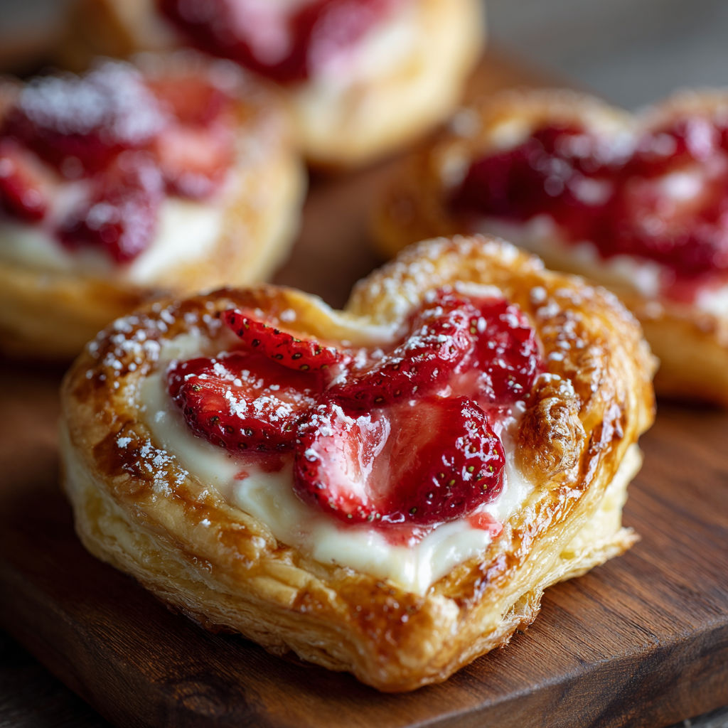 A pastry with strawberries on top.