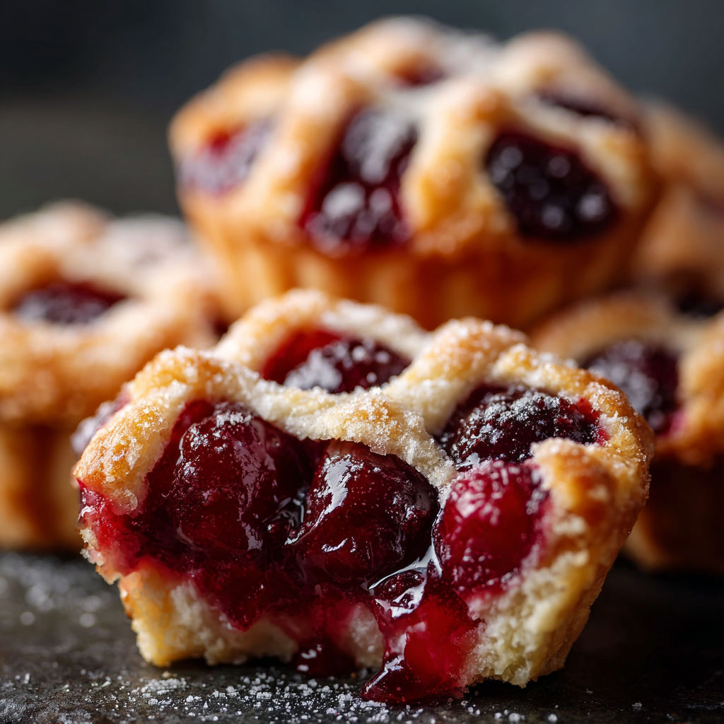 A close up of a cherry pie bite.
