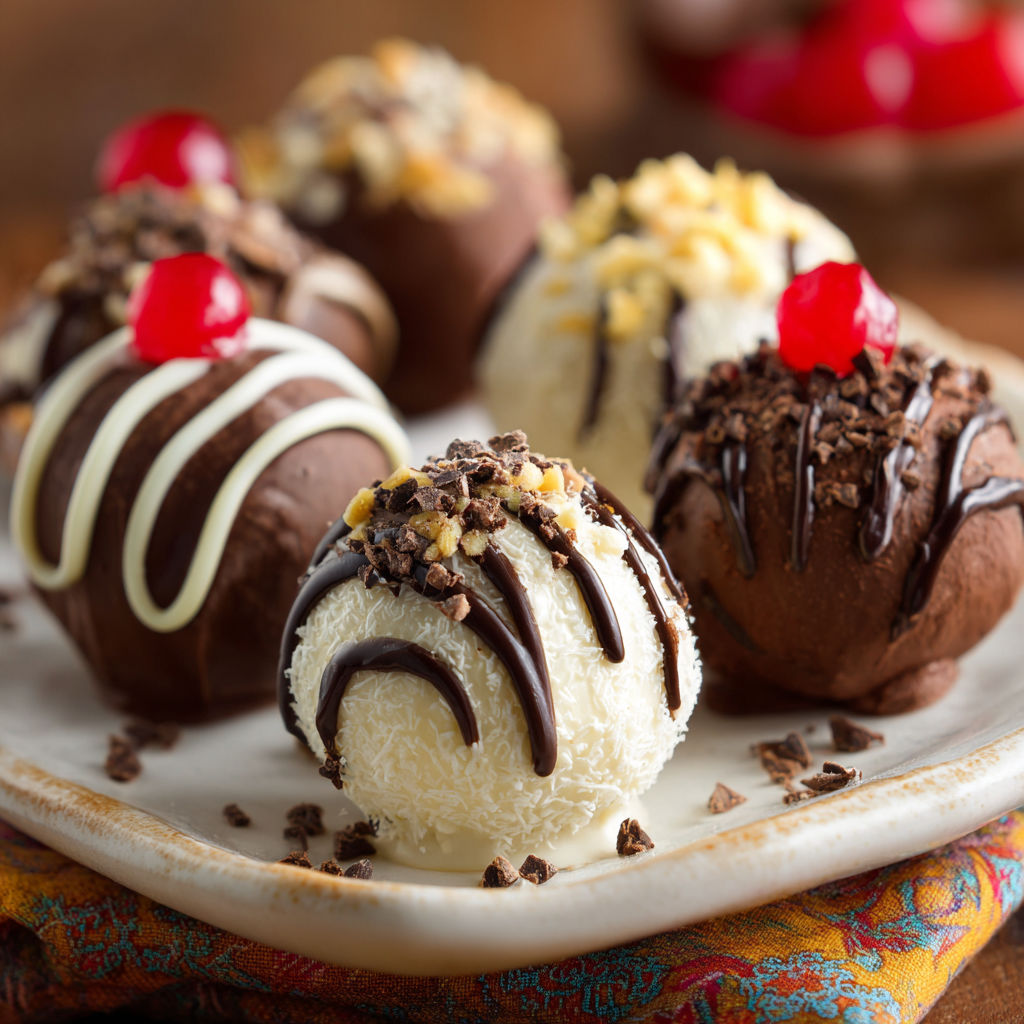 A plate of chocolate and white frosted desserts.