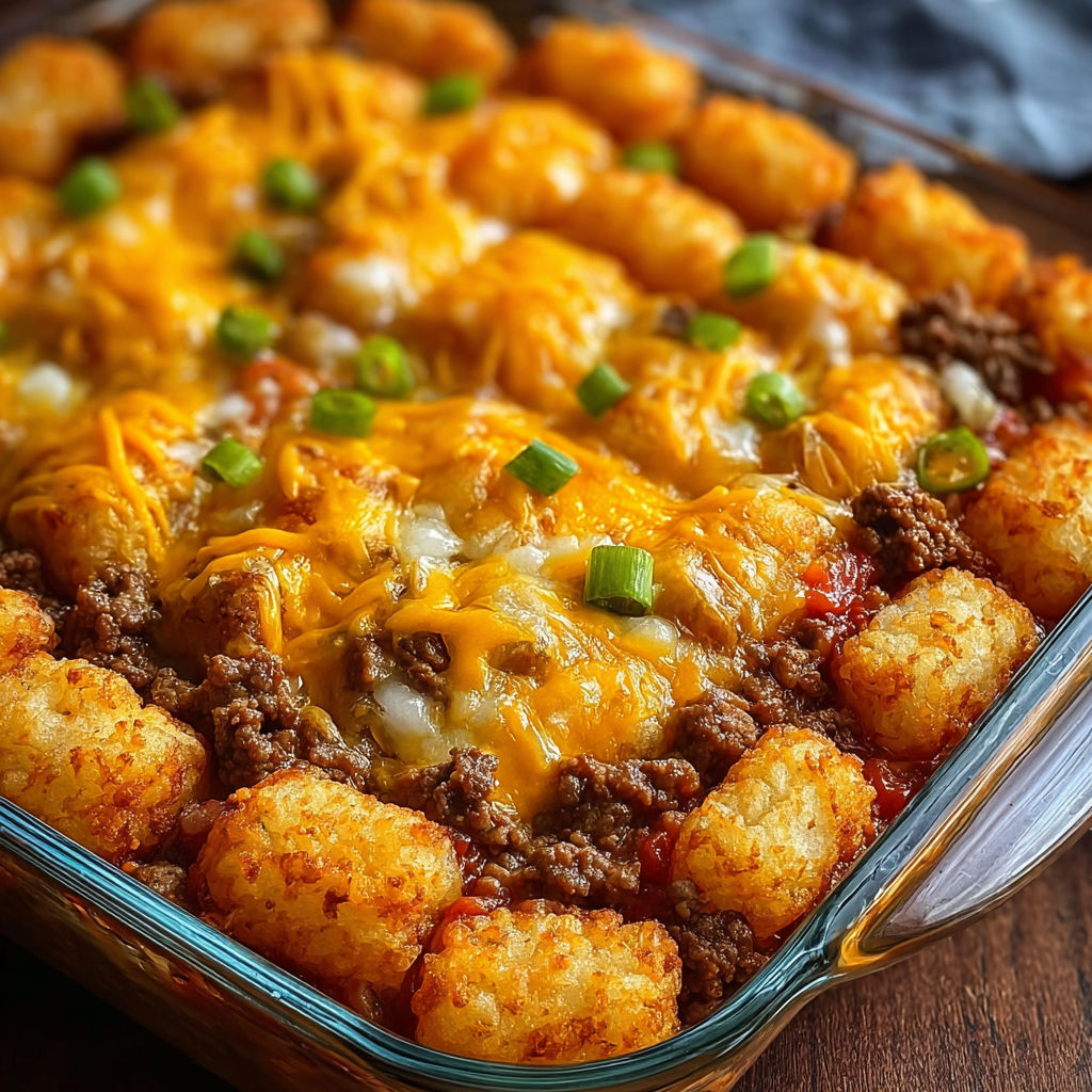 A loaded cheeseburger tater with a variety of toppings.