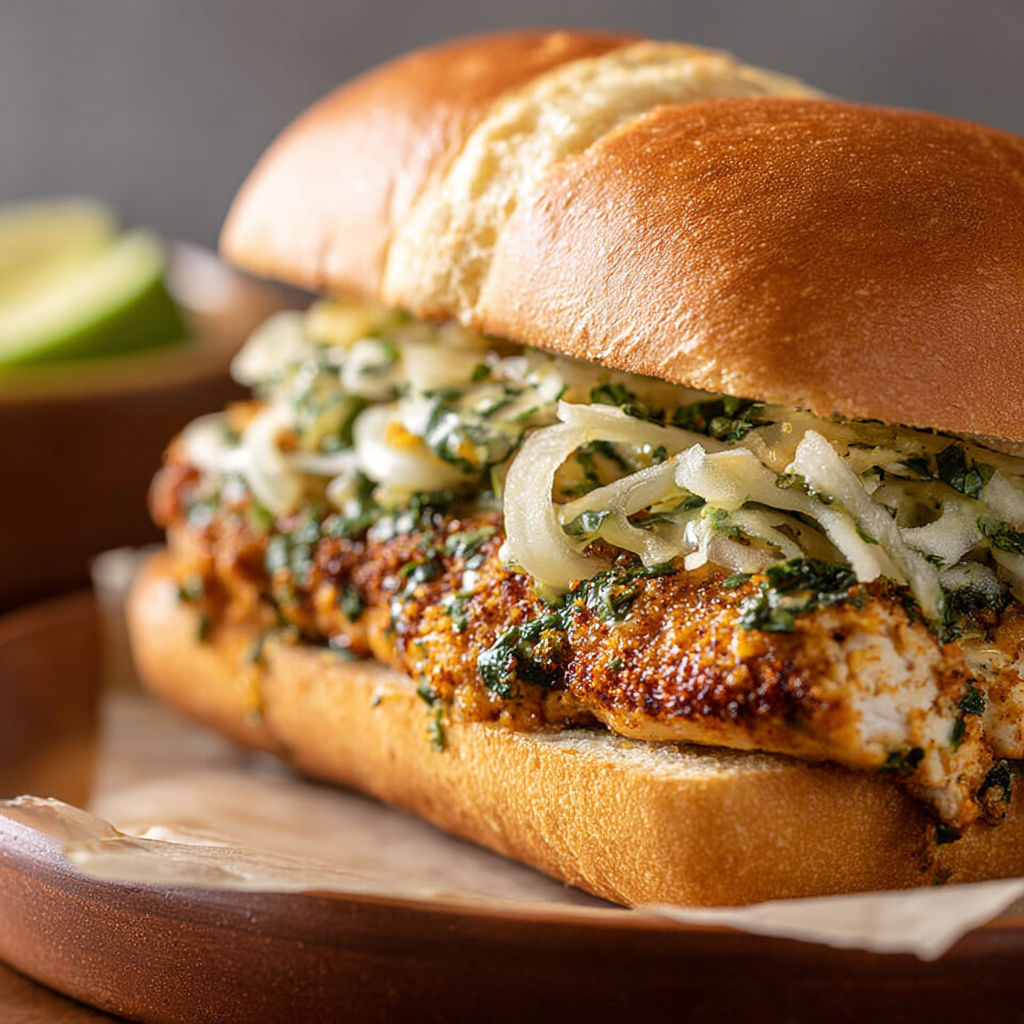 A sandwich with onions and lettuce on a bun.