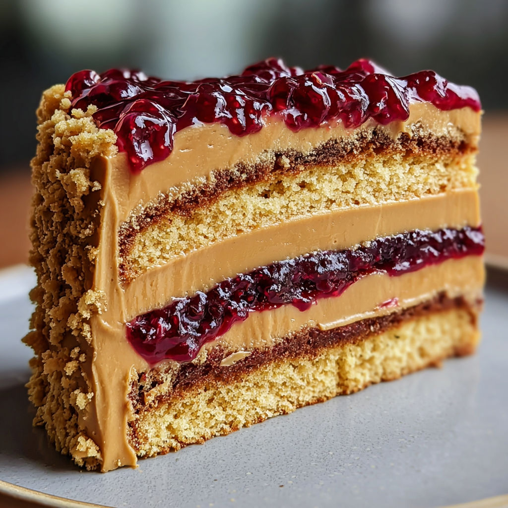 A slice of peanut butter and jelly cake.