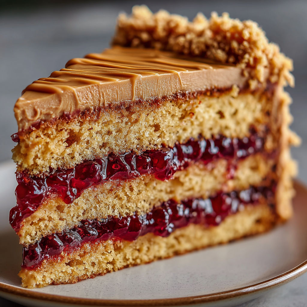 A slice of cake with frosting and berries.