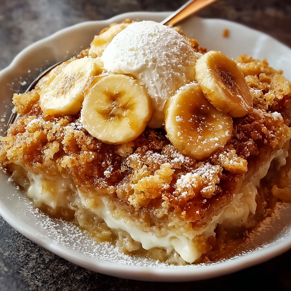 A dessert with bananas and ice cream.