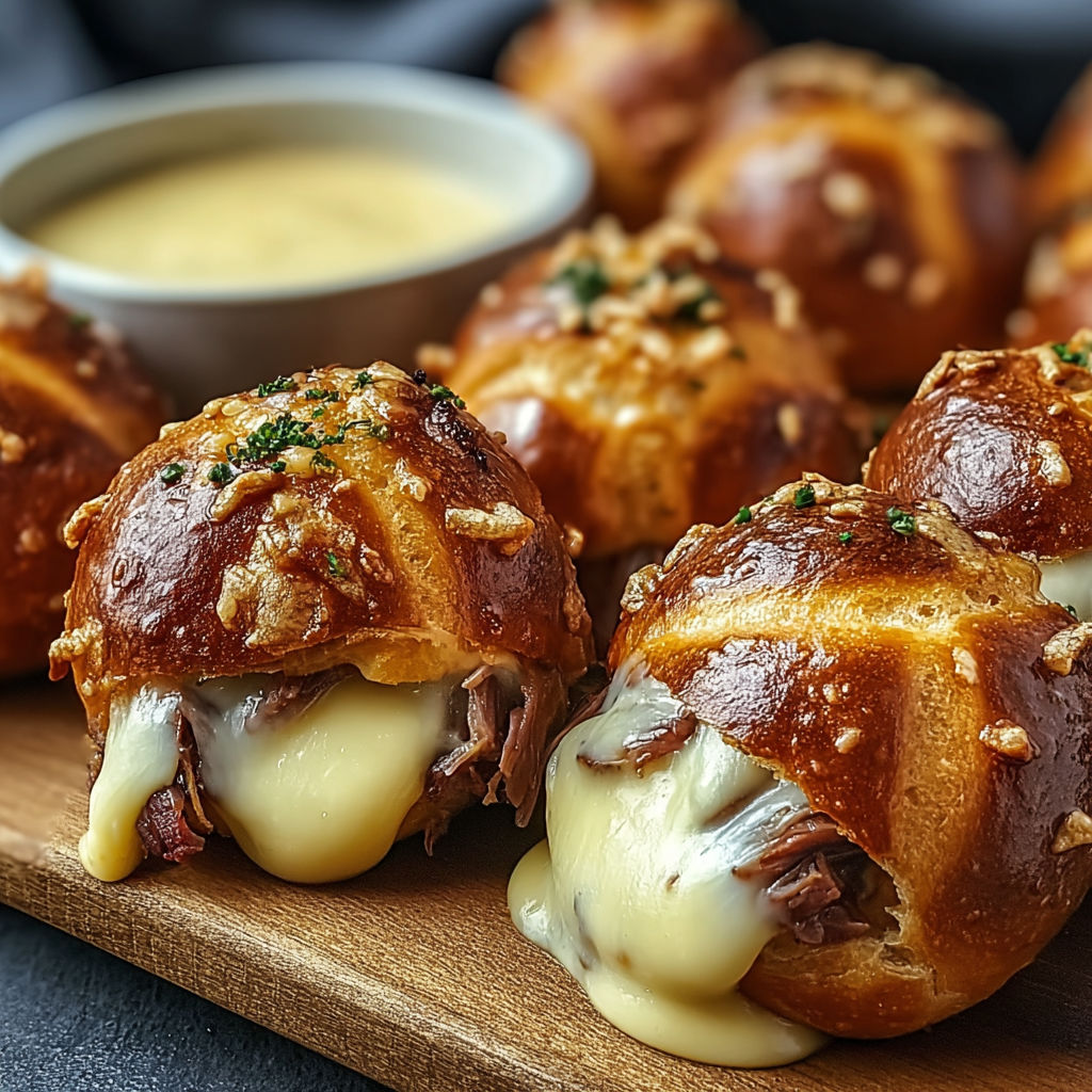 Brisket and beer cheese pretzel bombs.