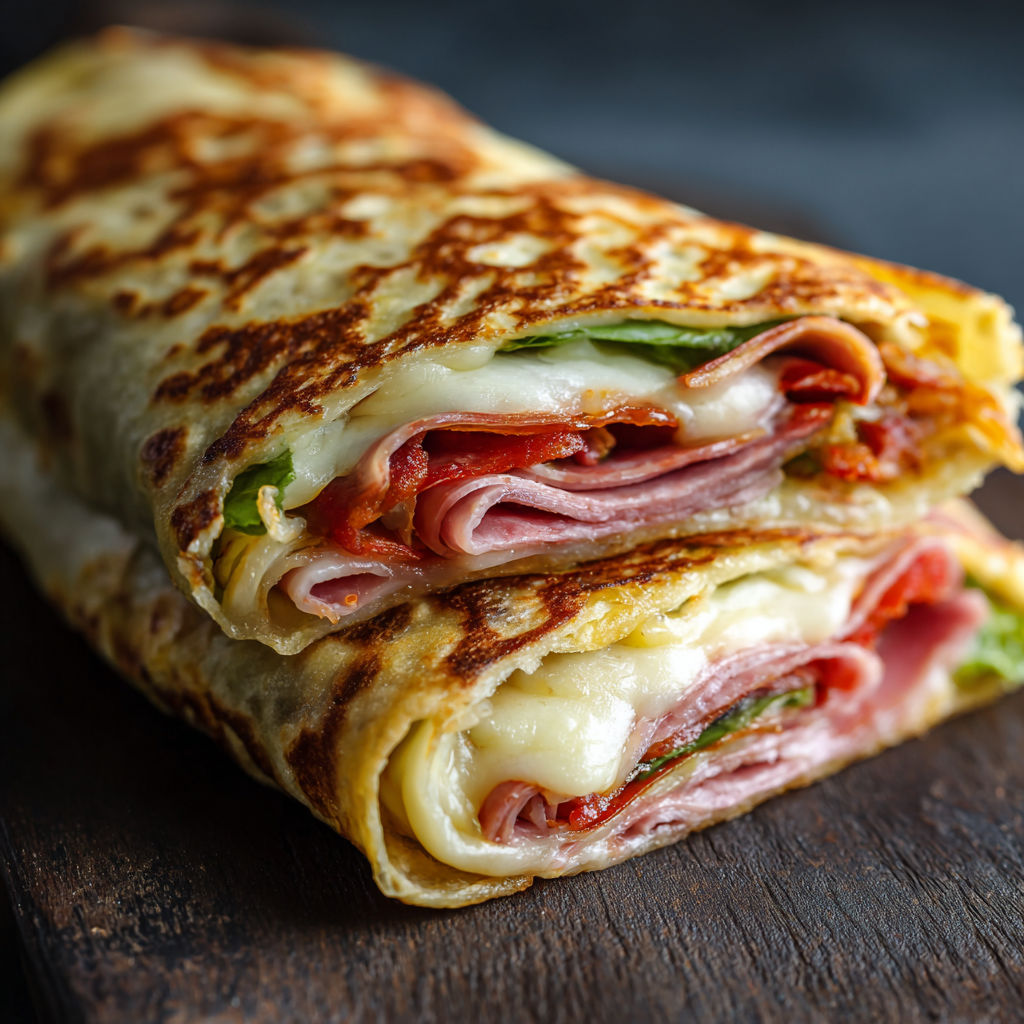A sandwich is cut in half and placed on a table.