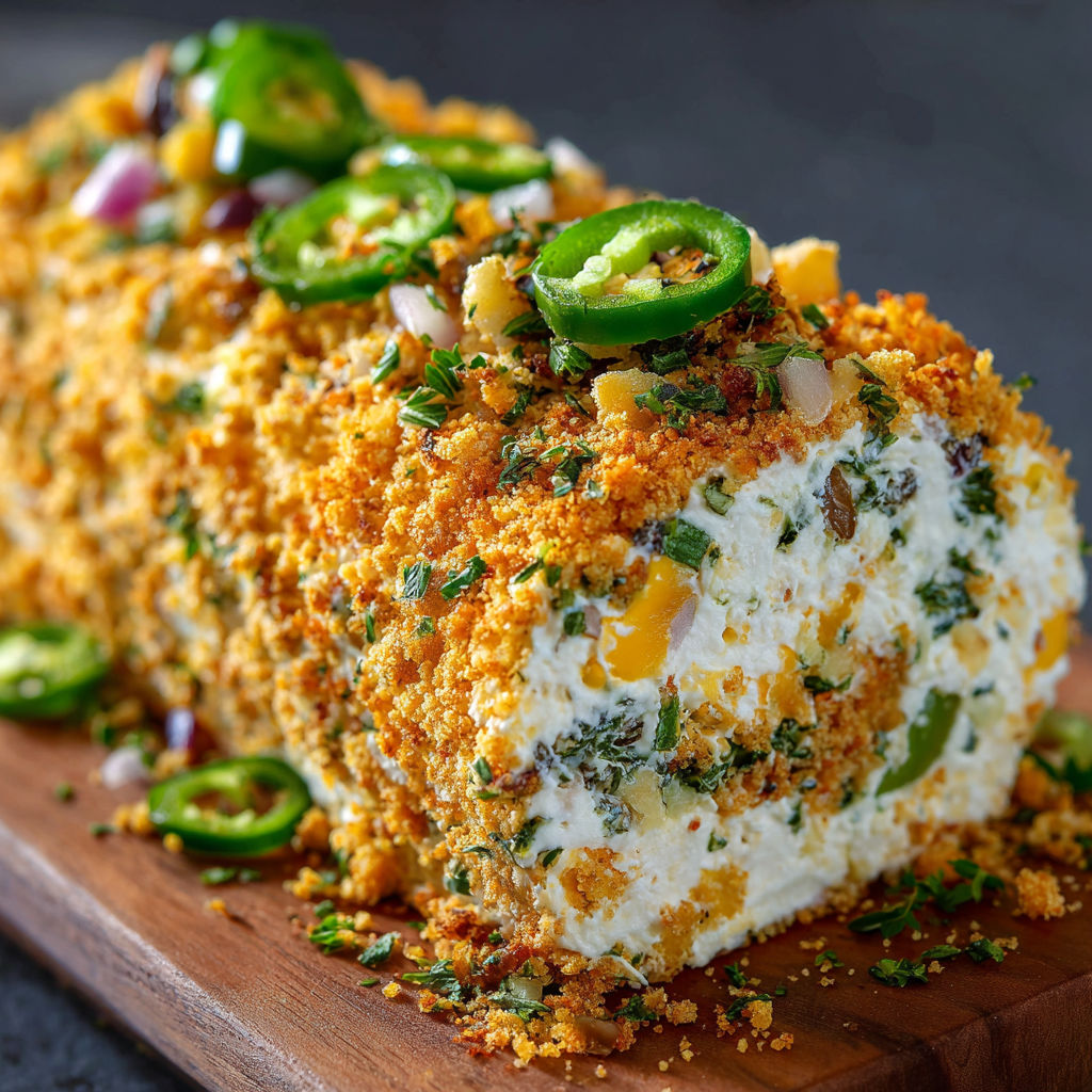 A large piece of food with jalapenos on it.