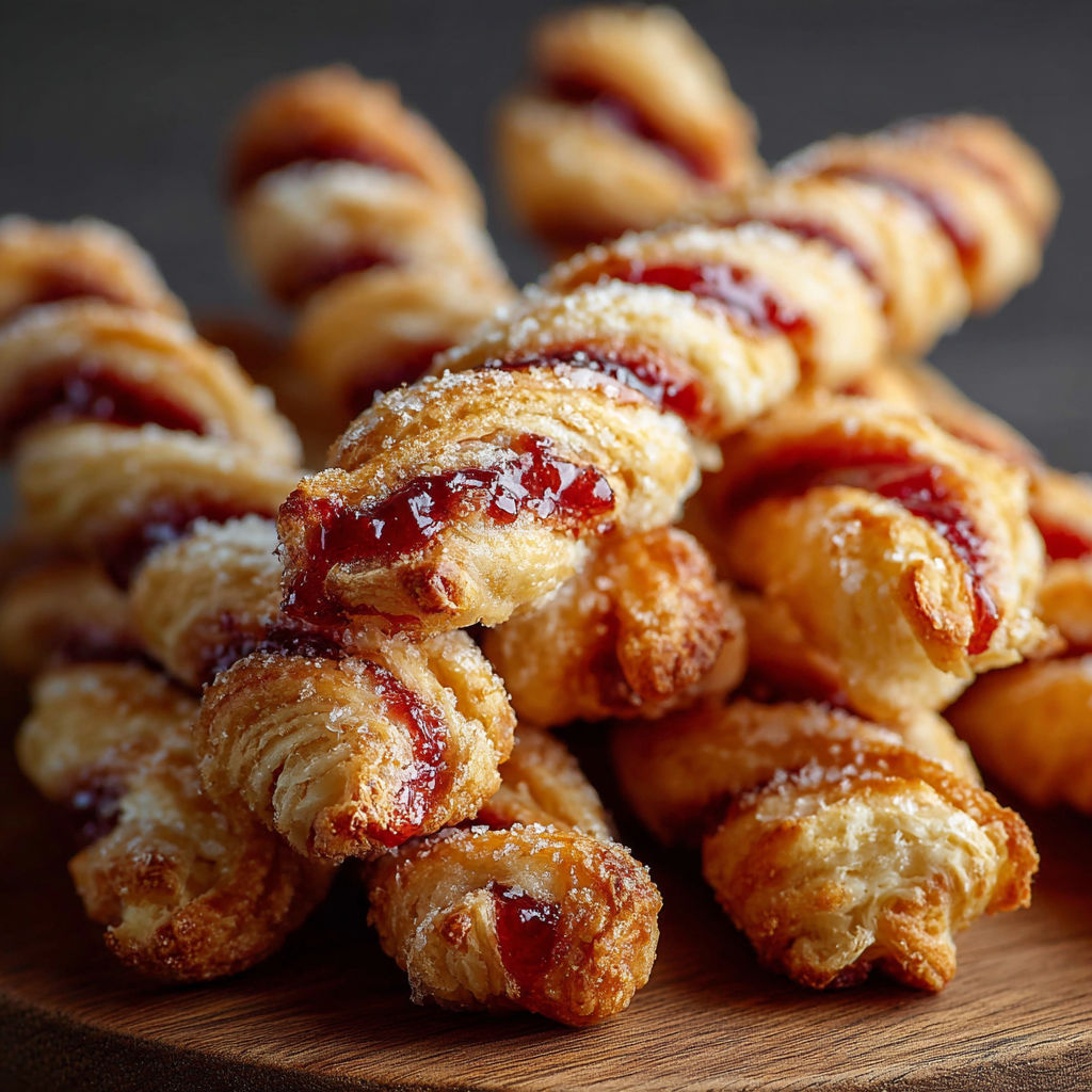 A plate of pastries with jelly on them.