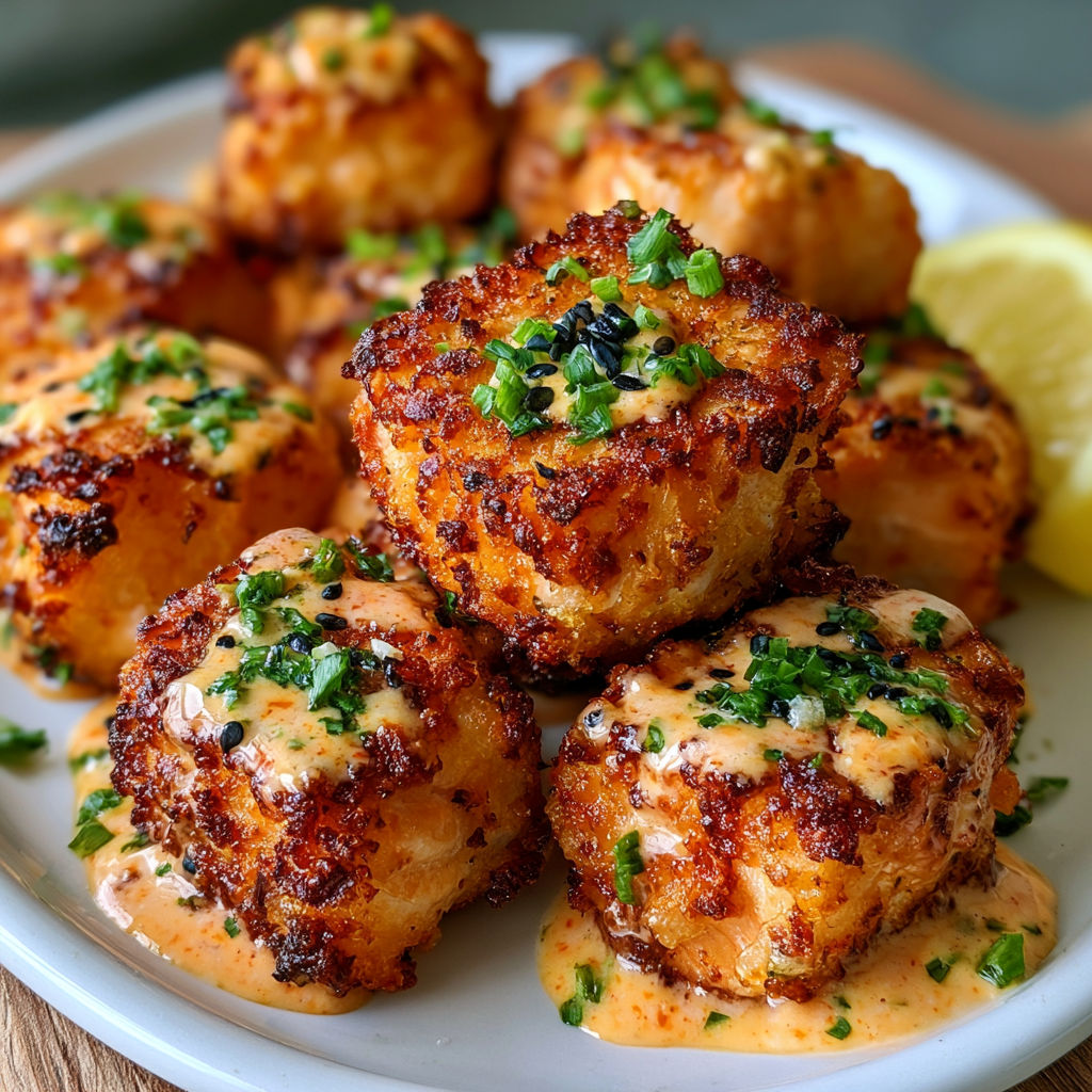 A plate of crispy bang bang salmon bites.