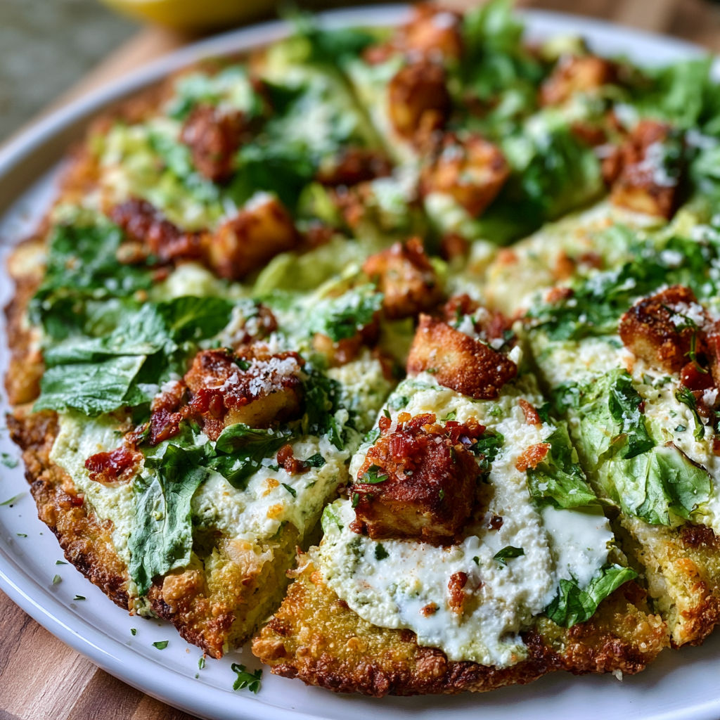 A pizza with greens and cheese on a white plate.