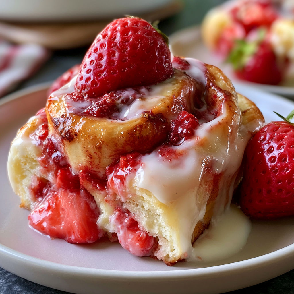 A plate of strawberry cheesecake cinnabon rolls.