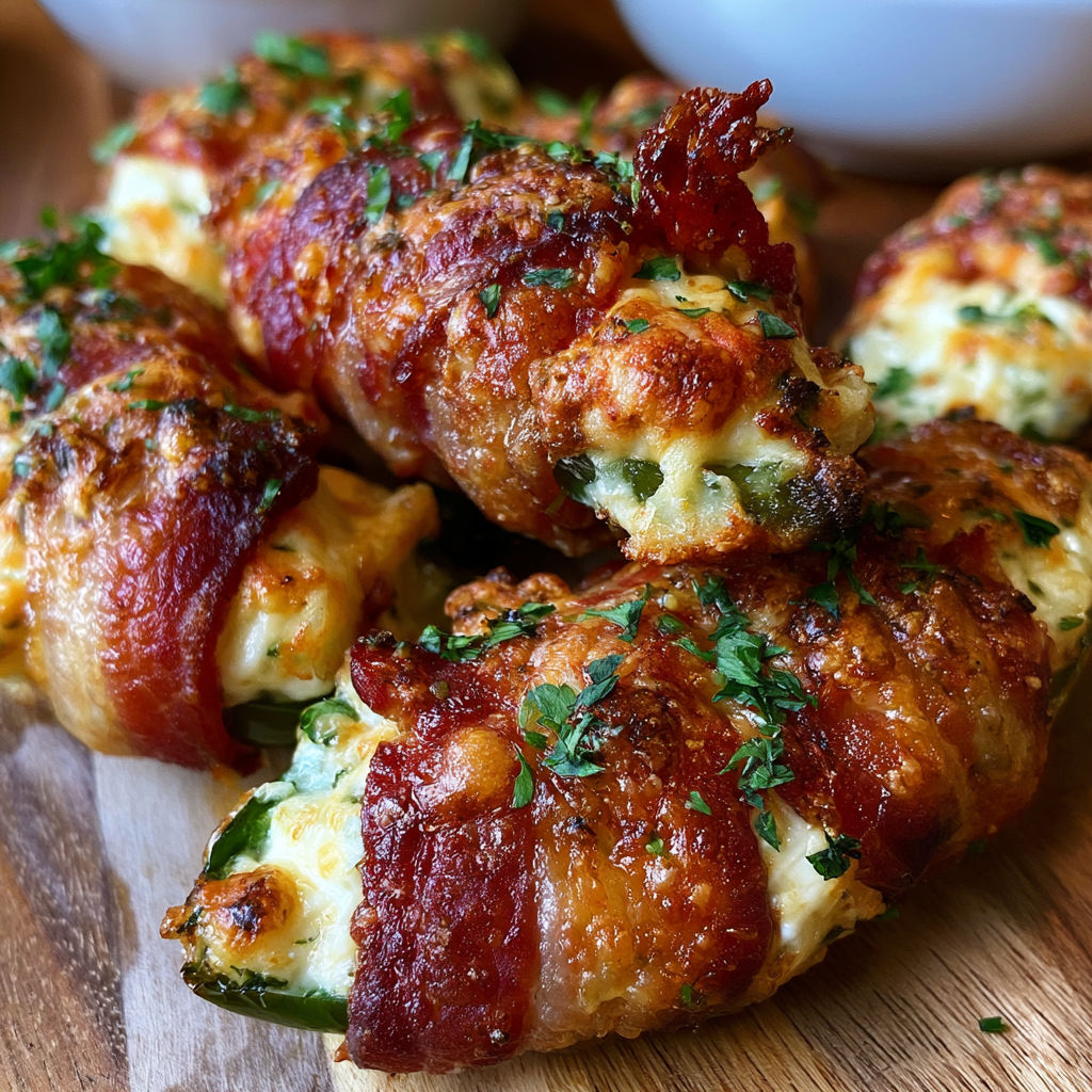 Crispy bacon wrapped jalapeno poppers.