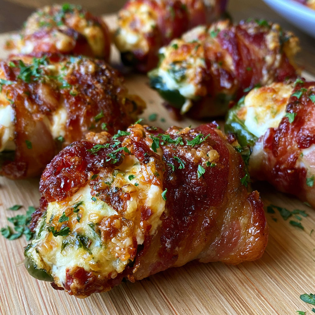A plate of food with bacon wrapped around it.