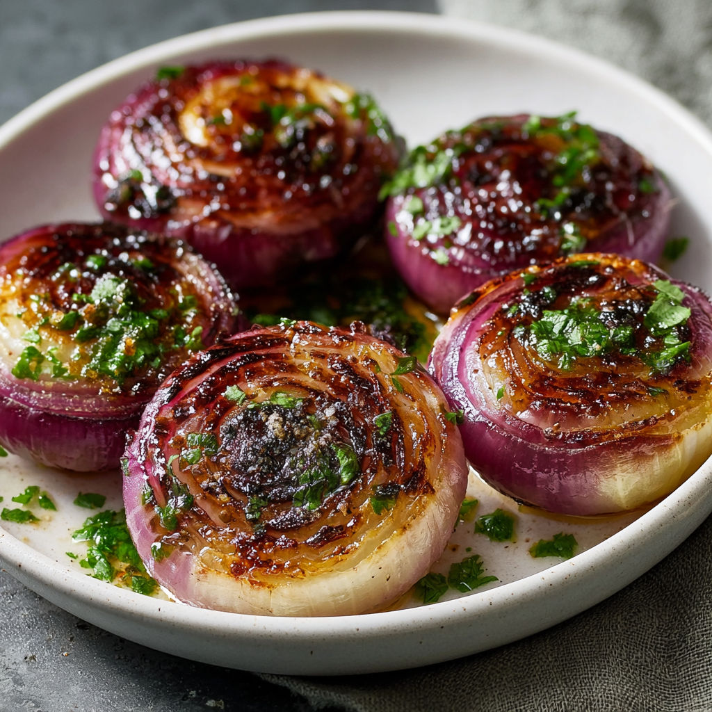 Grilled onions on a plate.