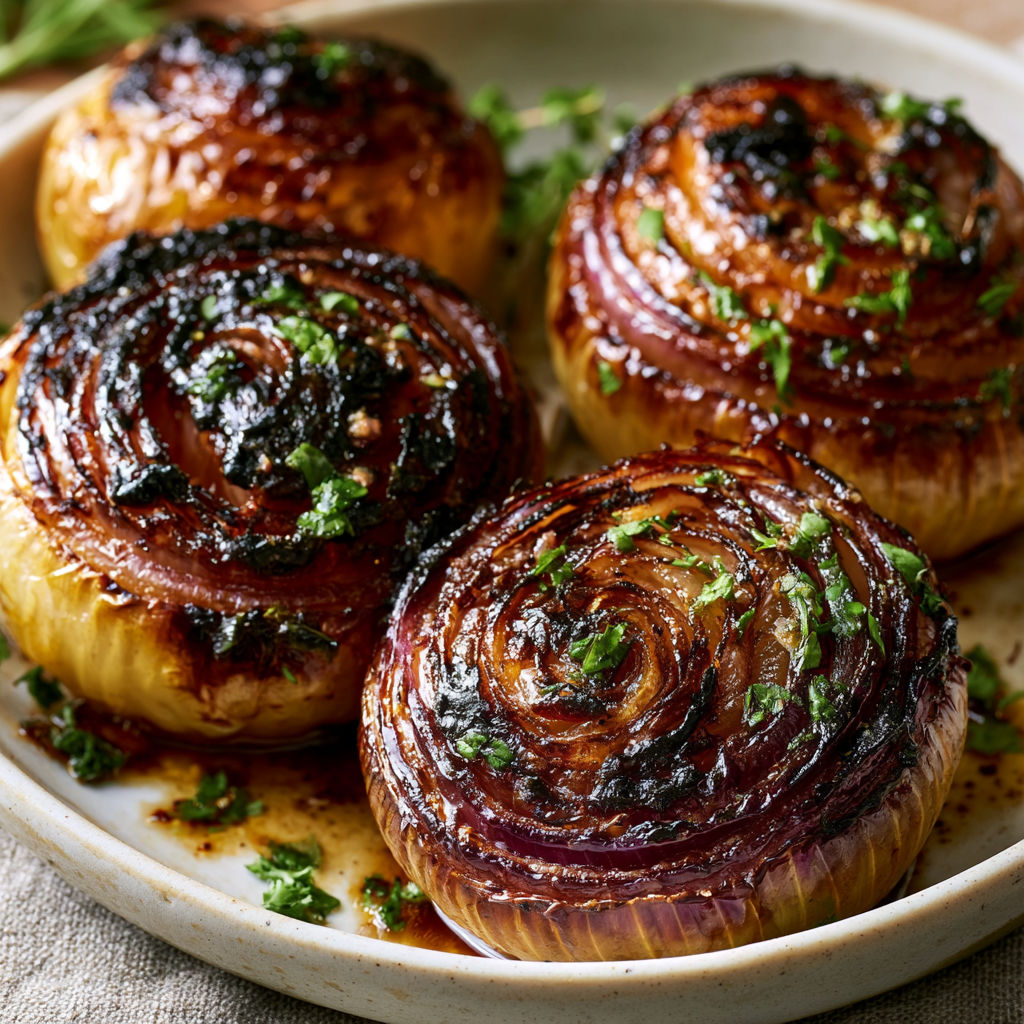 Grilled onions on a plate.