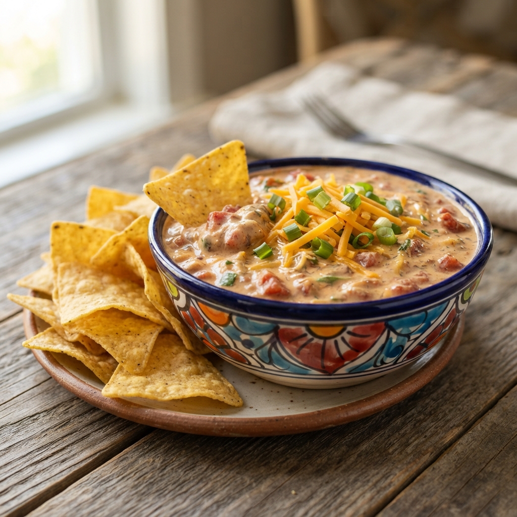 A bowl of gringo dip with chips.