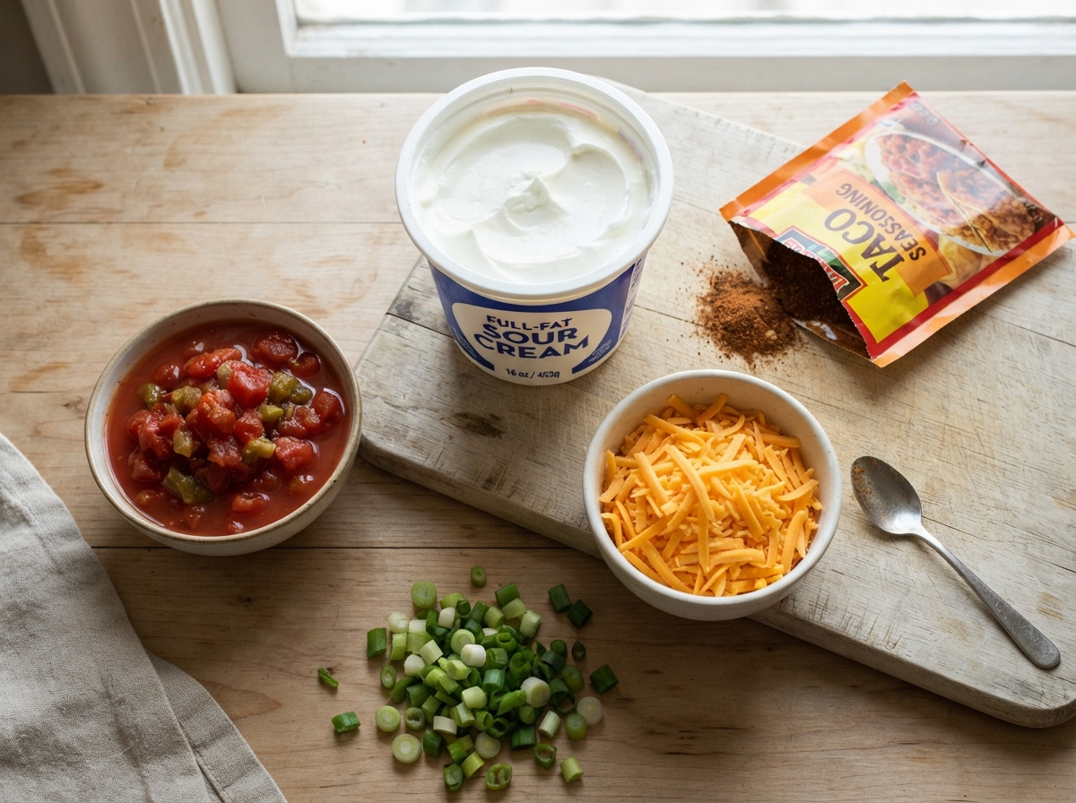 A bowl of sour cream and a bag of cheese sit on a table.