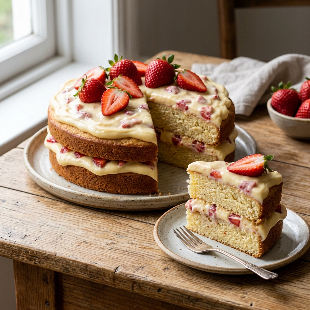 A delicious strawberry custard delight cake recipe to try today.