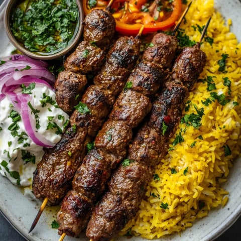 A plate of food with meat, rice, tomatoes, onions, and a dip.
